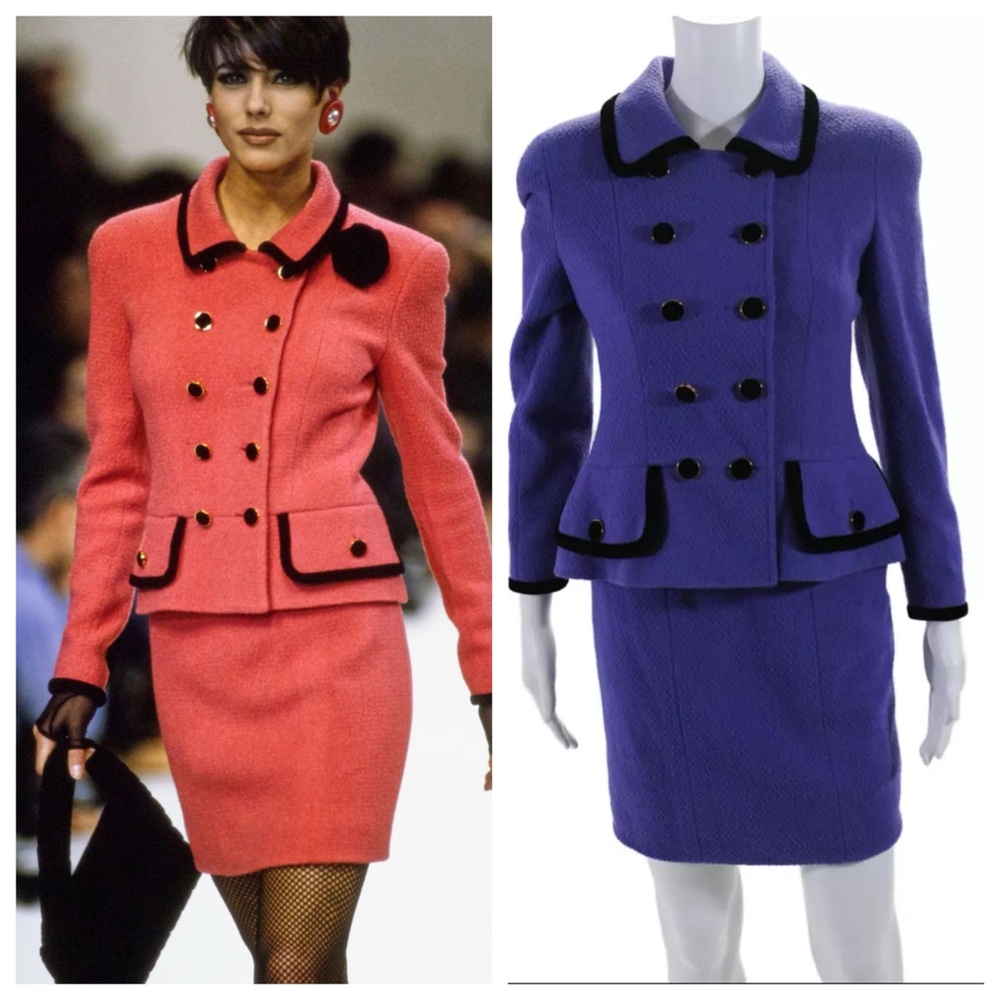 Vintage Chanel Suit Skirt and Blazer Set in Purple